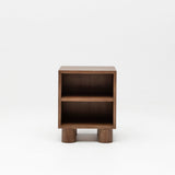 Wooden side table with two shelves on a white background