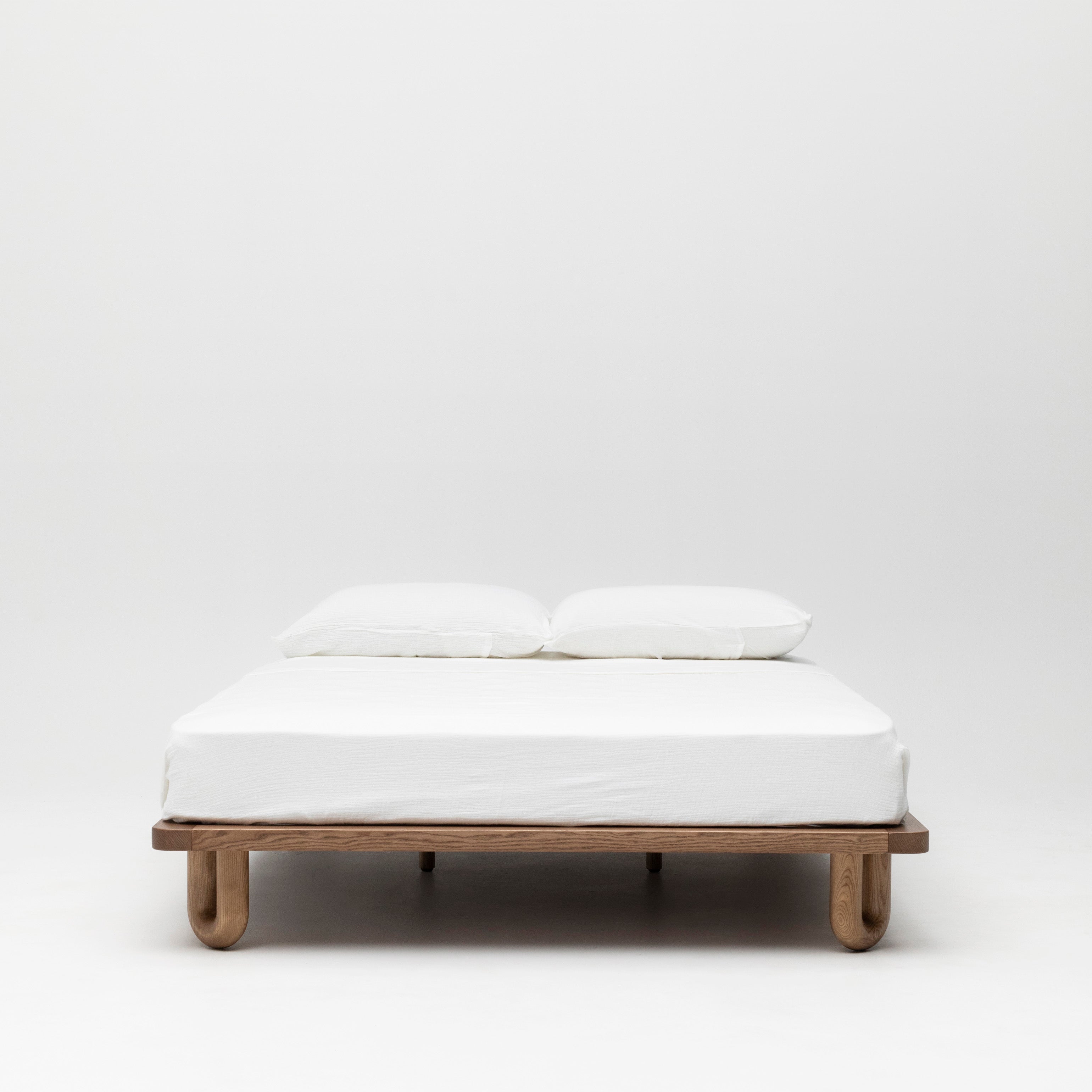 Arche Double Bed Walnut with double mattress and white duvet set