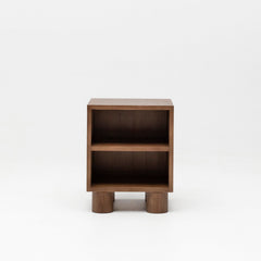 Wooden side table with two shelves on a white background