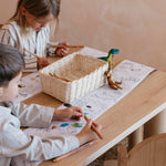 3 - 4 year old girl and boy playing and drawing while sitting at the Hennie Kids Play Table - Ashwood