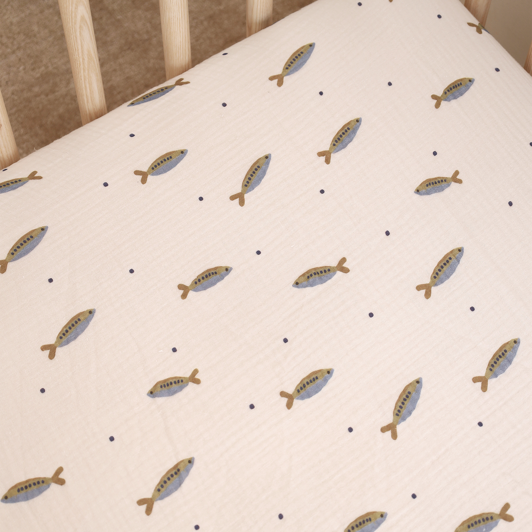 Organic Cotton Cot Sheet Sardines