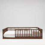 Children's walnut wood floor bed