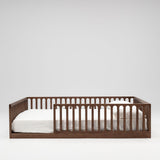 Children's walnut wood floor bed