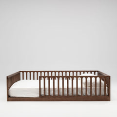 Children's walnut wood floor bed