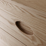 Close up of natural wood grain on front of buffet drawers